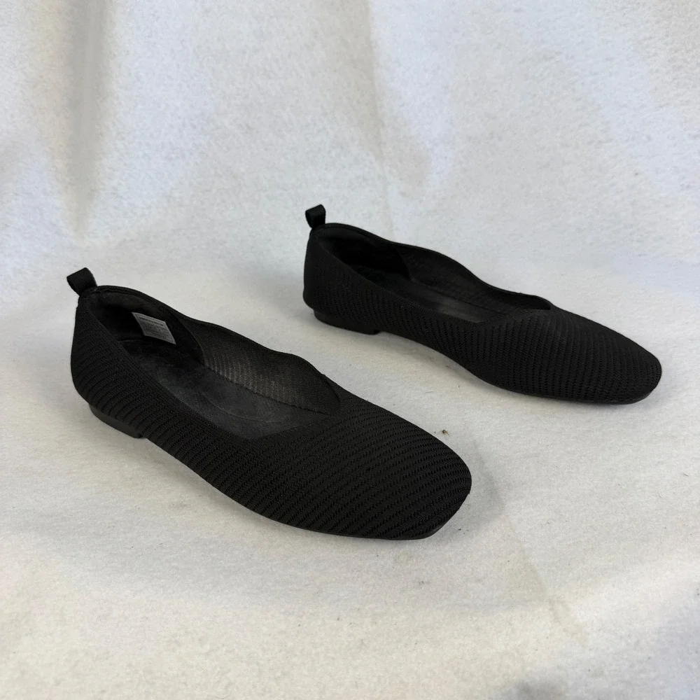 Burudani Black Knit‎ Square Toe Ballet Flats Womens US 10 UK 8 Casual Office